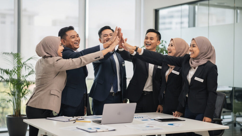 Team perunding hartanah meraikan kejayaan closing di pejabat